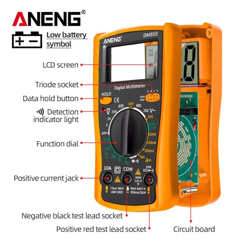 ANENG DM850 Auto Ranging Digital Multimeter AC/DC Voltage Current Ohm W/Battery - Picture 8 of 12